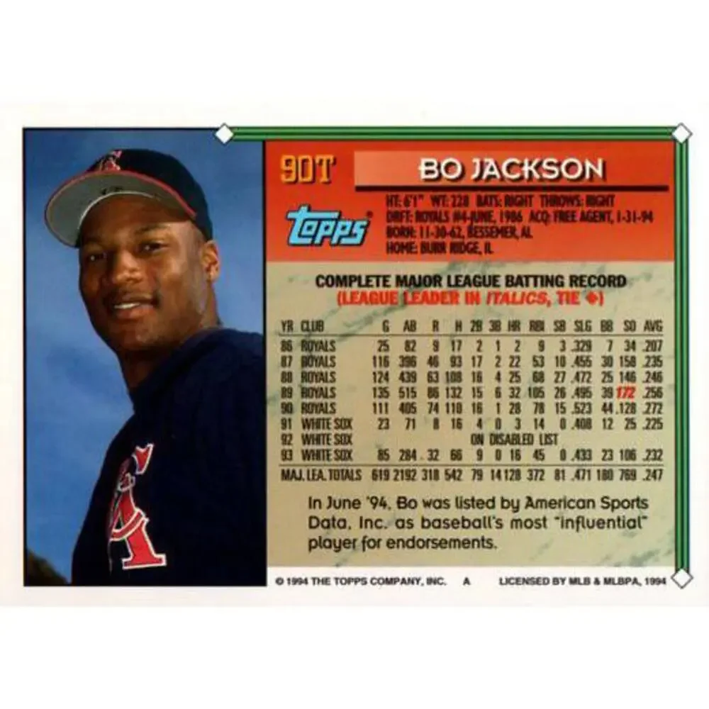 1994 Topps Traded Bo Jackson 90T California Angels